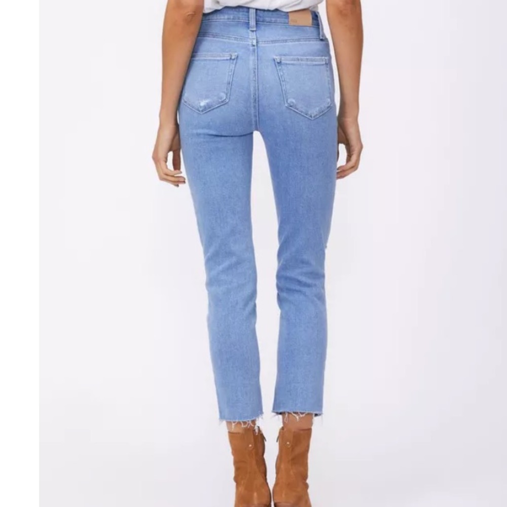 PAIGE High Rise Sarah Slim Crop Jean in Cruiser Destructed 28 - Picture 3 of 15